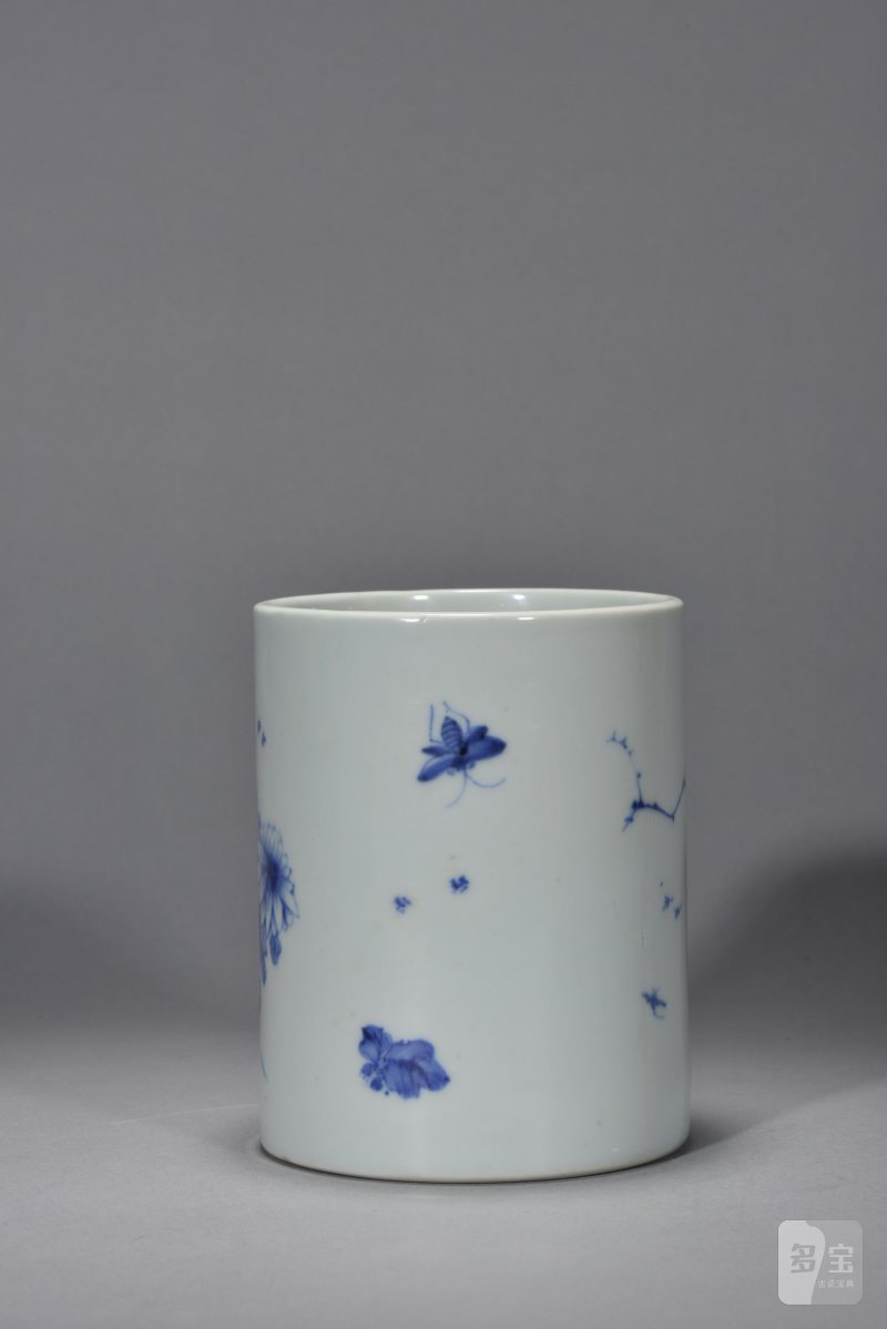 清康熙 青花花鸟纹笔筒 - 图4